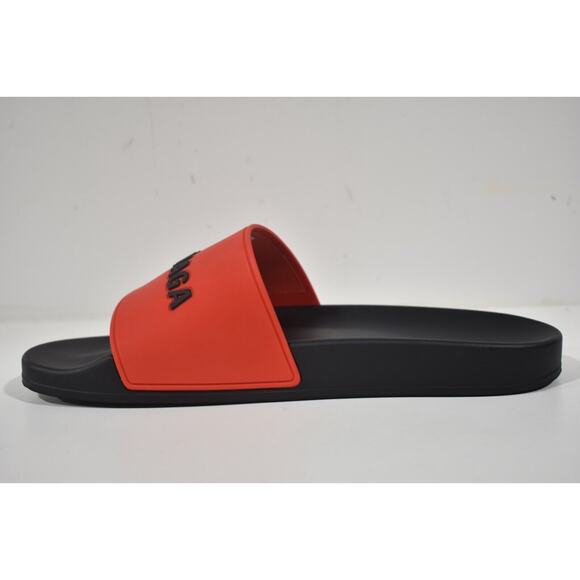 Balenciaga Black Red Bicolor Rubber Logo Slide Pool Sandal Flip Flop Flat 42 9 - Picture 9 of 12